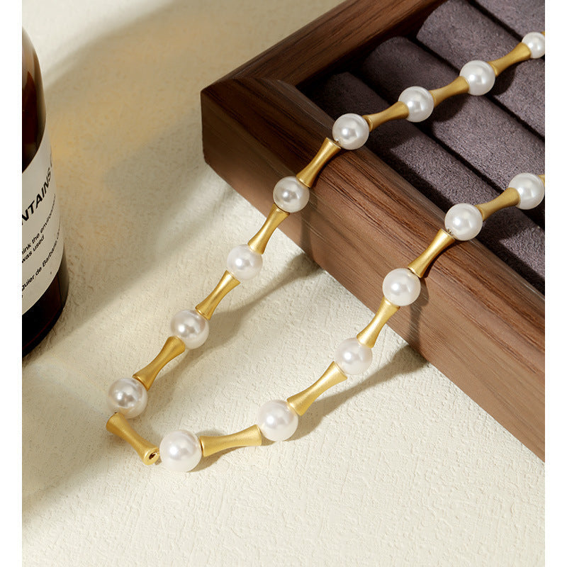 Sterling Silver + Pearl Bamboo Necklace