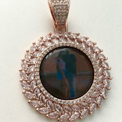 Iced Out 2 Sizes Custom Photo Pendant Necklace: Hiphop Engrave Jewelry, Family Memory Gifts