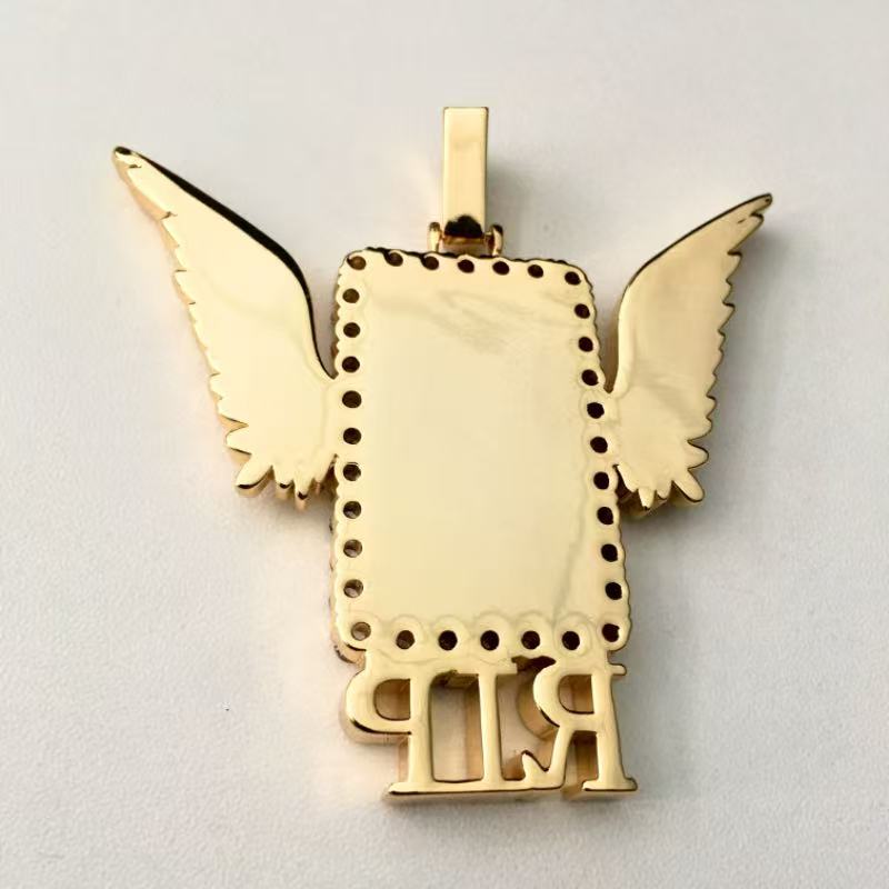 Iced Out Winged Medallion: Custom Photo Pendant Necklace, Cubic Zircon Picture Pendant